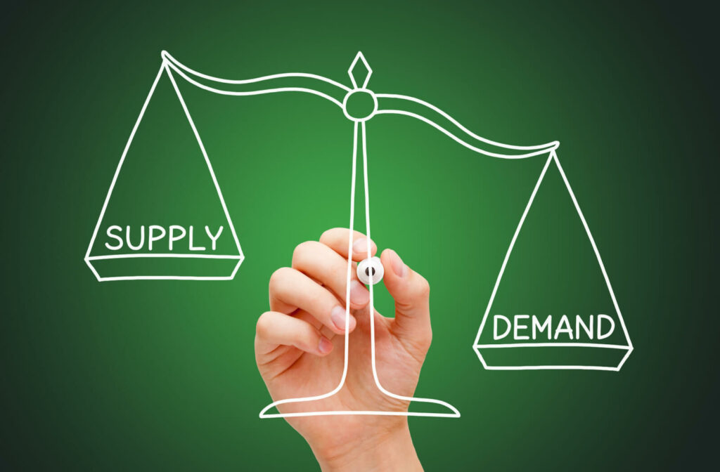 A hand drawing illustrating the high demand for Senior Living versus the number supply.